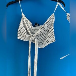 Two Piece Black & White Striped Crop Top & Maxi Skirt